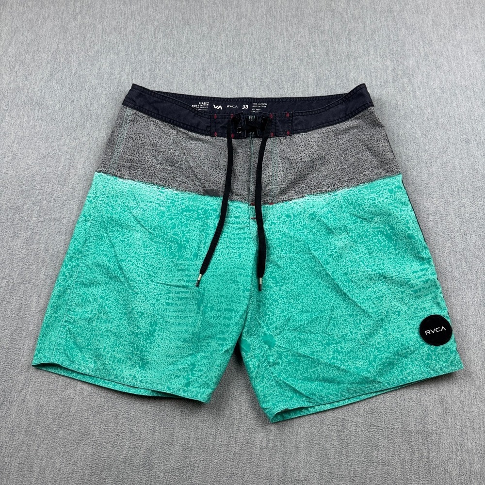 RVCA Shorts Mens 33 Green Gray Board Lightweight Swim Trunks Beach Summer Casual